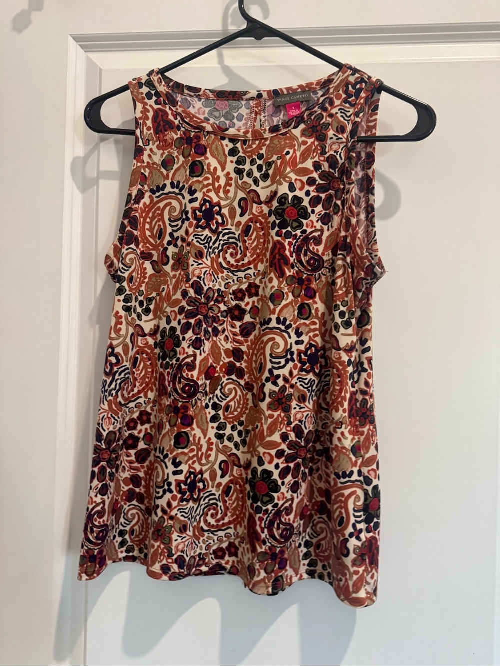 Vince Camuto Paisley Floral Sleeveless Tank - Cream, Rust, Navy